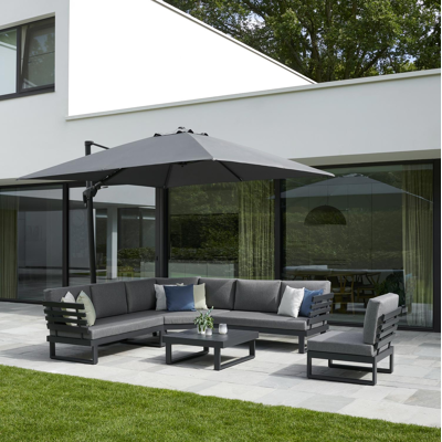 Fauteuil de jardin Rosarno pièce intermédiaire en aluminium noir avec coussin en weather+ softtouch gris