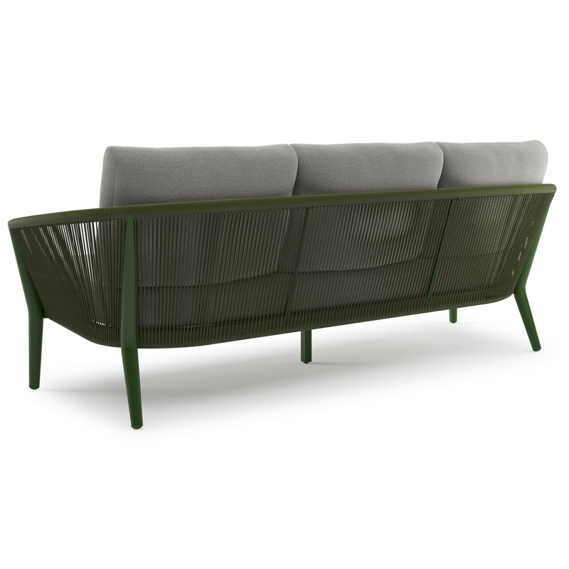 Orso loungebank in groen aluminium en groen verticaal geweven ronde rope met Savane Zinc all weather sunbrella® luxe kussen