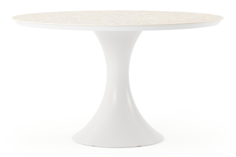 Fano tuintafel rond in wit aluminium en volkeramiek retrostone - Dia. 130 x H 75 cm