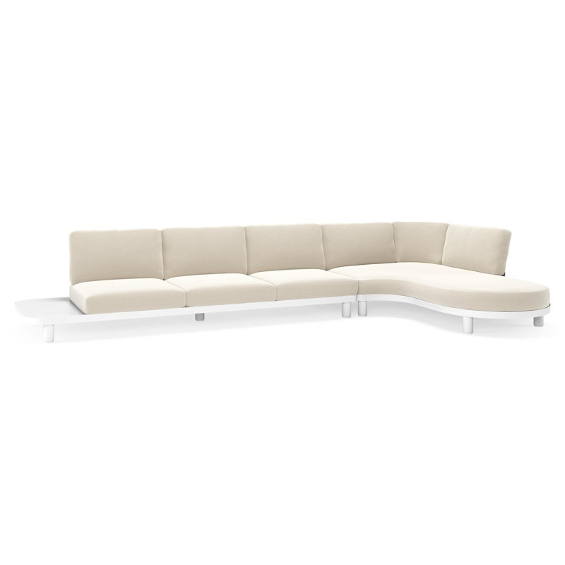 Donato loungebank Chaise longue links + 3-zit in wit aluminium met lopi marble all weather sunbrella® luxe kussen