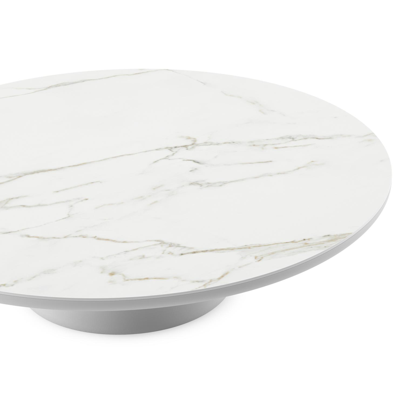 Amico loungetafel rond in wit aluminium en volkeramiek Calacatta - Dia. 110 x H 28 cm