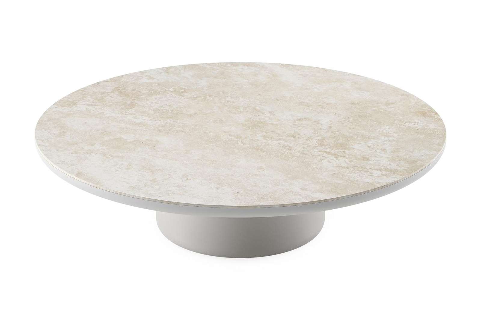 Table de basse Amico ronde en aluminium blanc et céramique pleine Rapolano - Diam. 110 x Haut. 28 cm