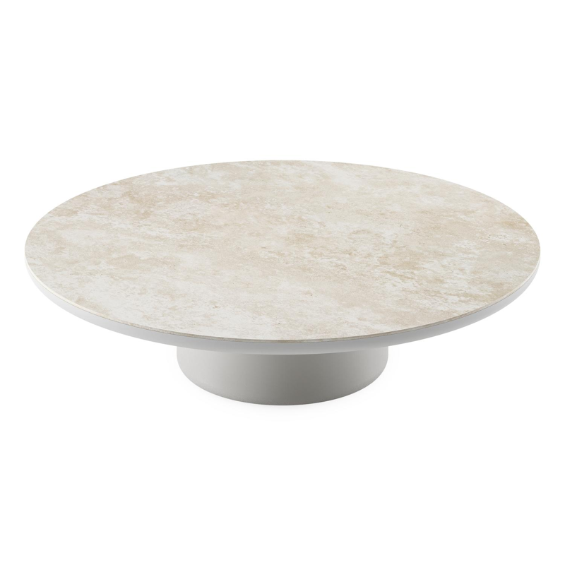 Table de basse Amico ronde en aluminium blanc et céramique pleine Rapolano - Diam. 110 x Haut. 28 cm
