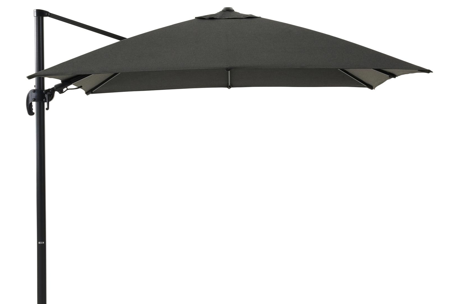 Avola zweefparasol met tiltfunctie in zwart aluminium met natte sooty all weather sunbrella® premium parasoldoek - L1 300 x L2 300 cm (zonder voet)