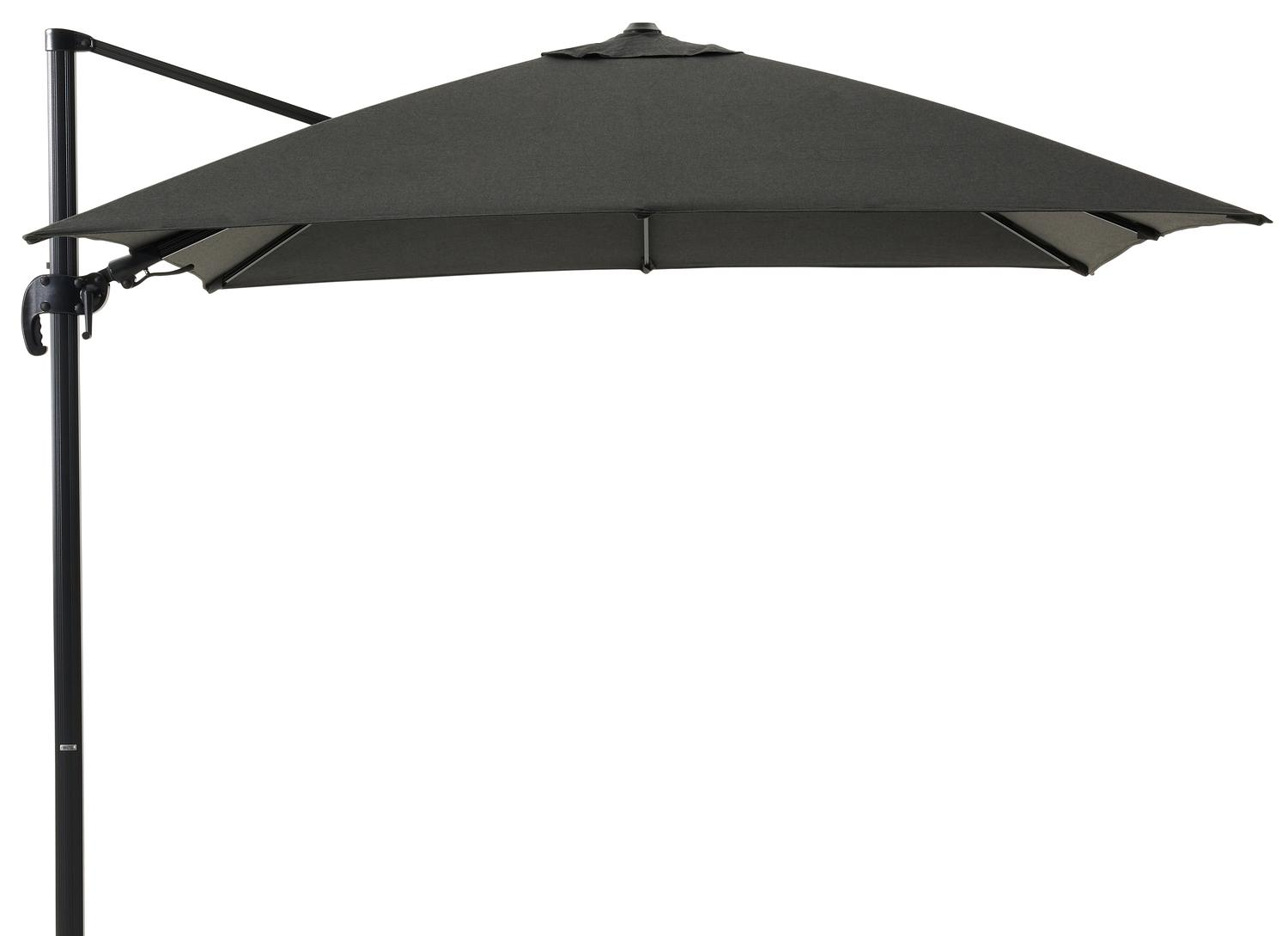 Avola zweefparasol met tiltfunctie in zwart aluminium met natte sooty all weather sunbrella® premium parasoldoek - L1 300 x L2 300 cm (zonder voet)