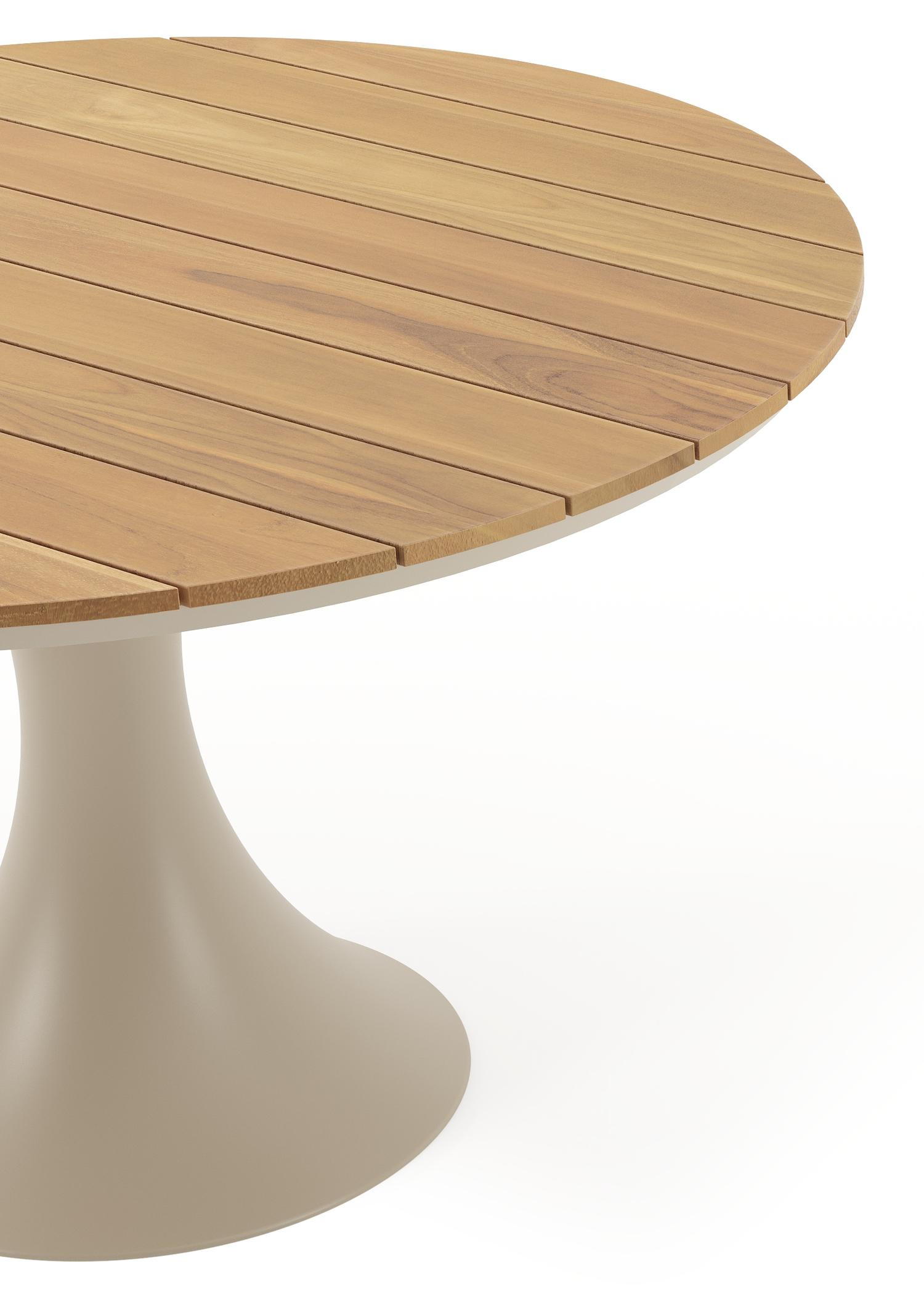 Fano tuintafel rond in beige aluminium en teak - Dia. 130 cm