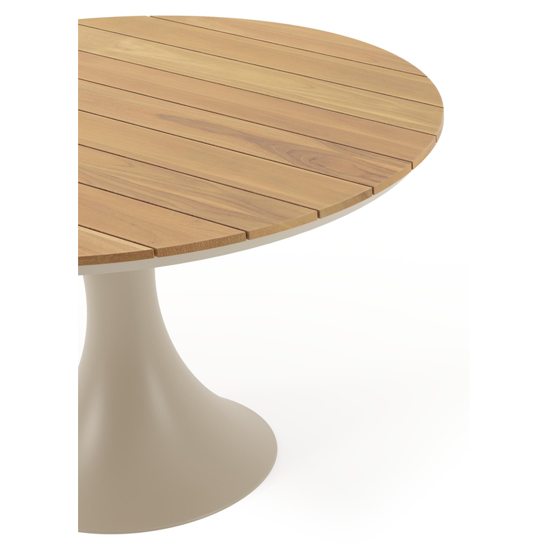 Fano tuintafel rond in beige aluminium en teak - Dia. 130 cm