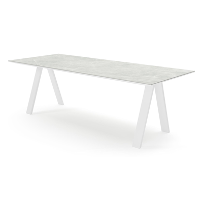 Table de jardin Cesano en aluminium blanc et céramique pleine zaha stone - Lg 240 x Larg. 100 x H 74 cm