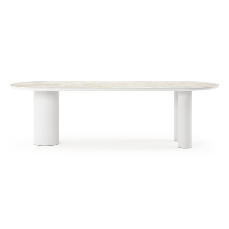 Organo tuintafel ovaal in wit aluminium en volkeramiek Rapolano L 260 x B 100 cm