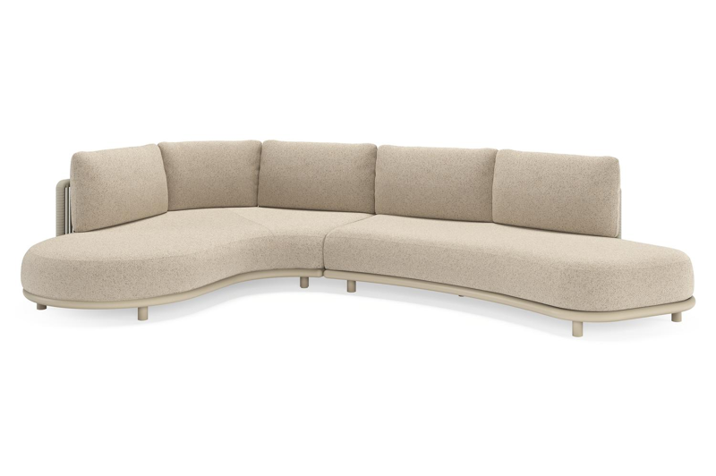 Lomano loungehoek in beige aluminium en beige verticaal geweven luxe vlakke rope met Bora Desert all weather cosytica