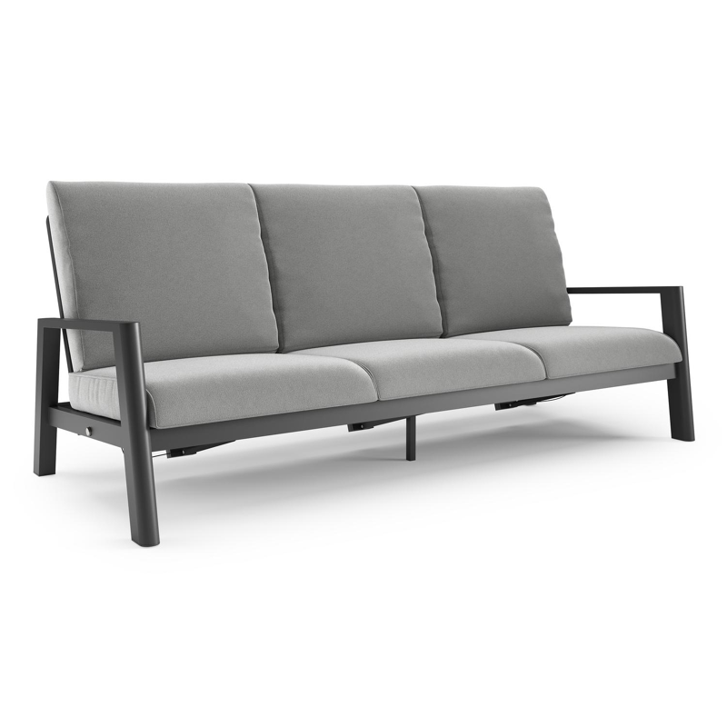 Canapé de jardin Cirello en aluminium noir et coussins en all weather sunbrella® luxe savane grey