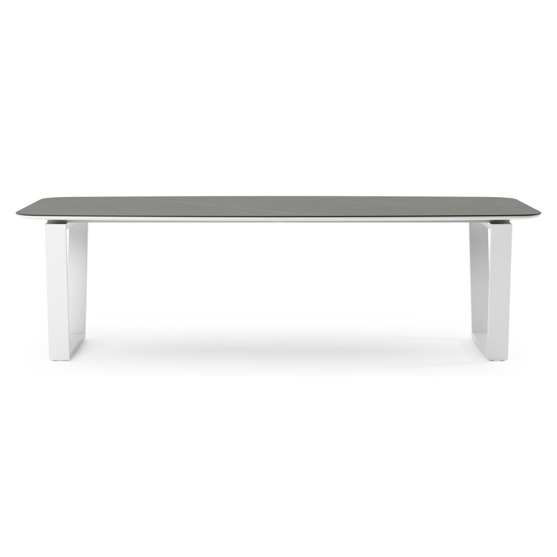 Pagino tuintafel bootvorm in wit aluminium en volkeramiek Calatorao - L 255 x B 115 x H 73 cm