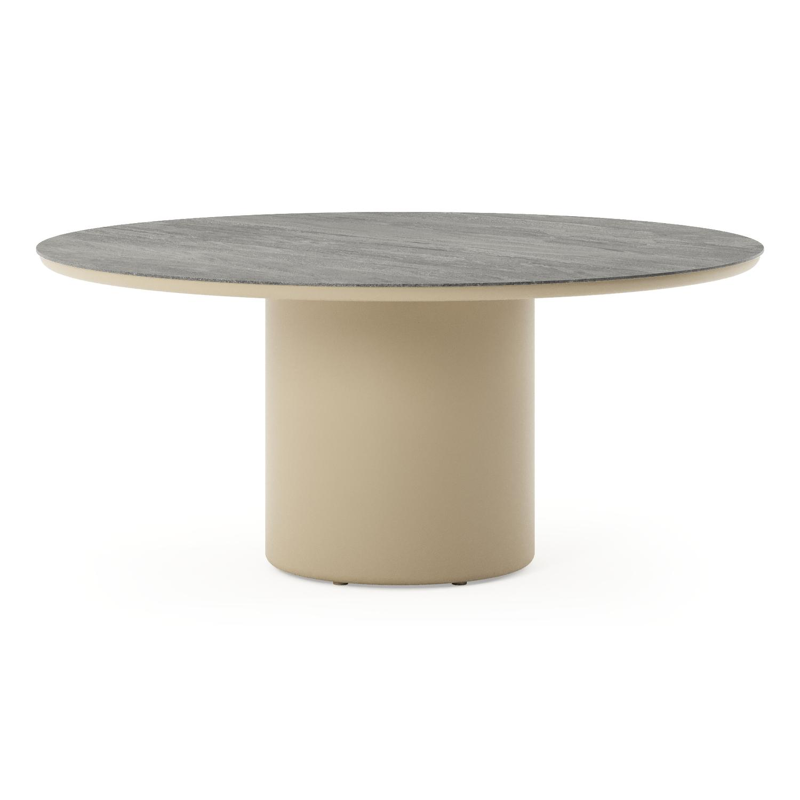Amico low dining tuintafel rond in beige aluminium en volkeramiek Aspen Grey - Dia. 148 x H 61 cm