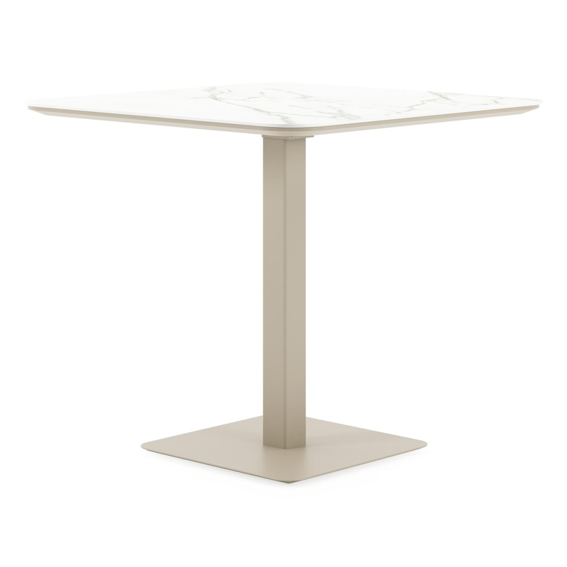 Fano kantelbare tuintafel afgerond vierkant in beige aluminium en volkeramiek Calacatta - L 80 x B 80 x H 72.5 cm