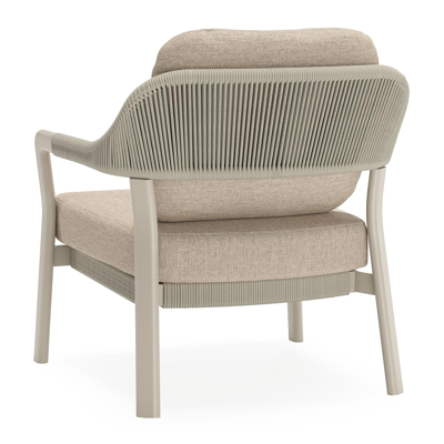 Fauteuil de jardin Tamariu en aluminium beige et corde ronde tissée verticalement beige et coussins en weather+ softtouch rustic