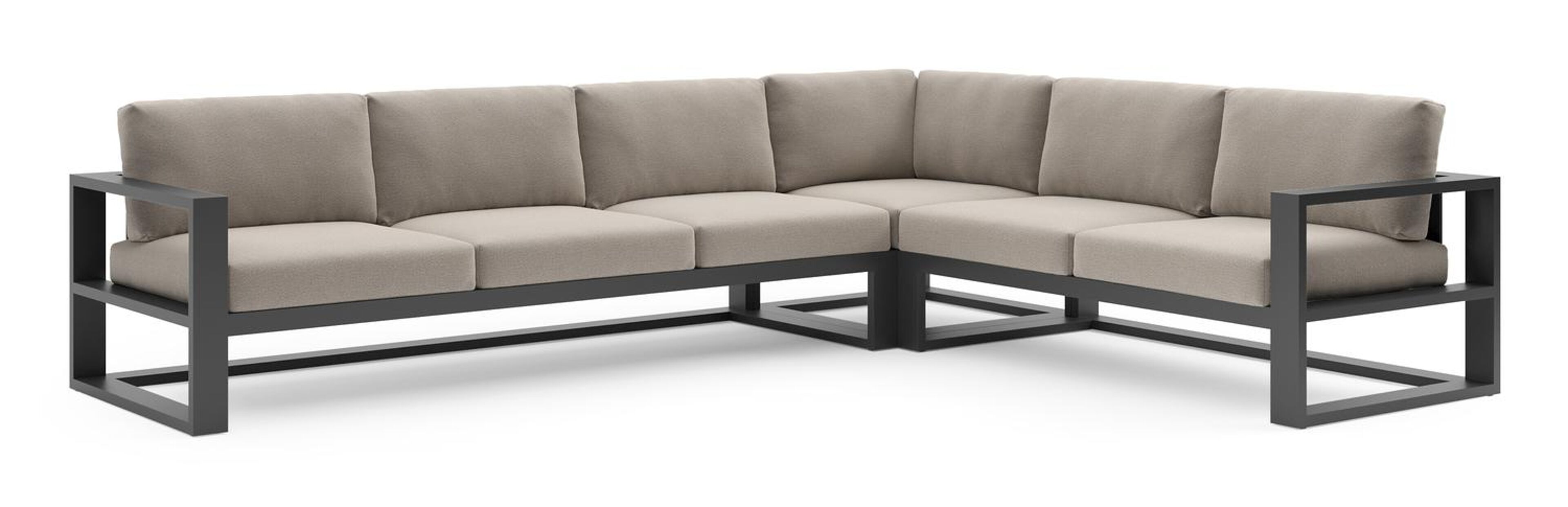Verato loungehoek in zwart aluminium met savane coconut all weather sunbrella® luxe kussen