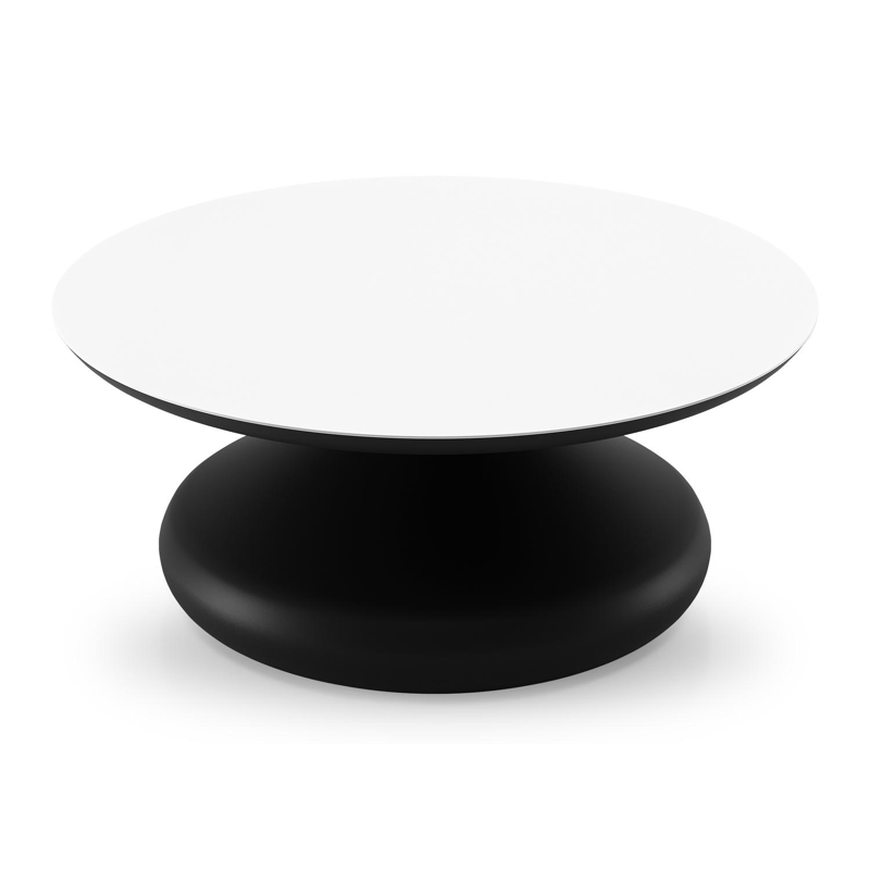 Bomero loungetafel rond in zwart aluminium en volkeramiek Arctic White - Dia. 84 x H 32.2 cm