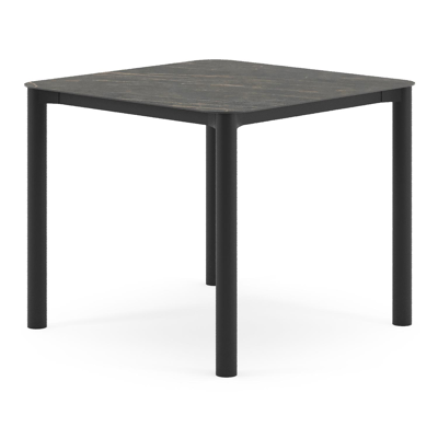 Table de jardin Orso rectangulaire arrondi en aluminium noir et céramique pleine Black Obsession - Lg. 90 x Lrg. 90 x Haut. 74.5 cm