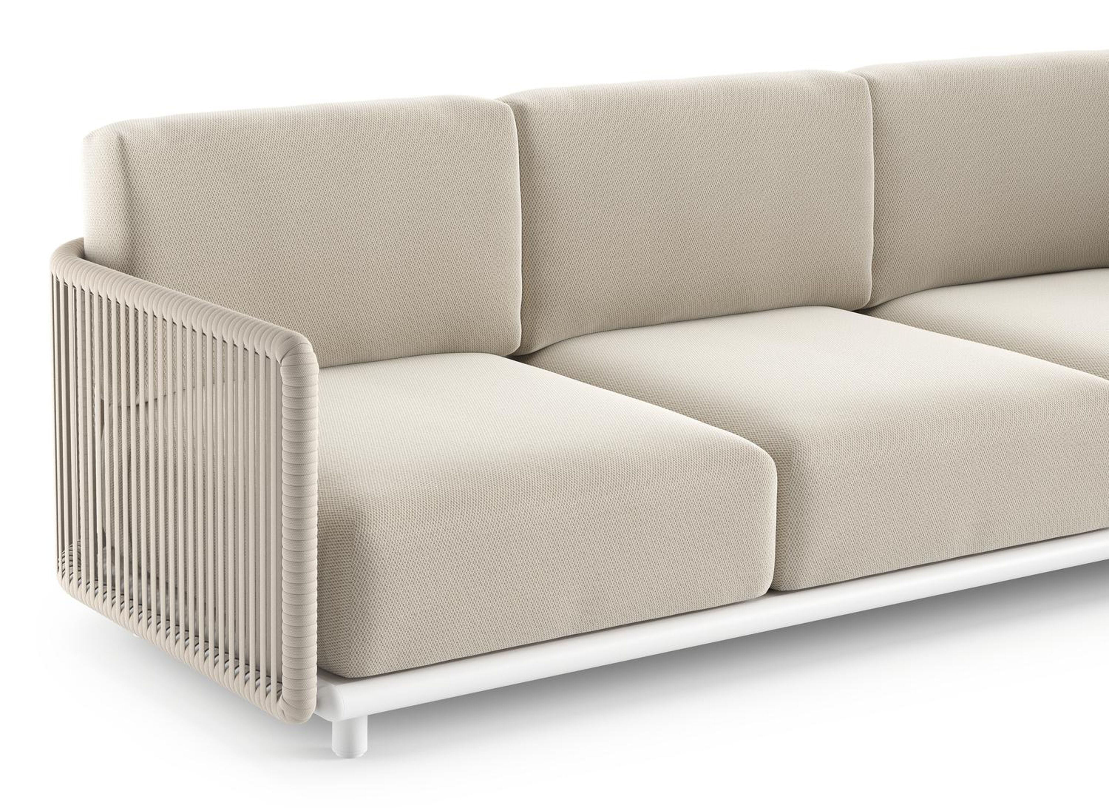 Organo loungebank 3-zit in wit aluminium en beige verticaal geweven luxe vlakke rope met lopi marble all weather sunbrella® luxe kussen