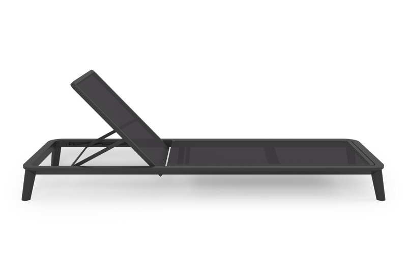 Set van 2 verstelbare Mosa ligbedden in zwart aluminium en zwart single textilene met kussens