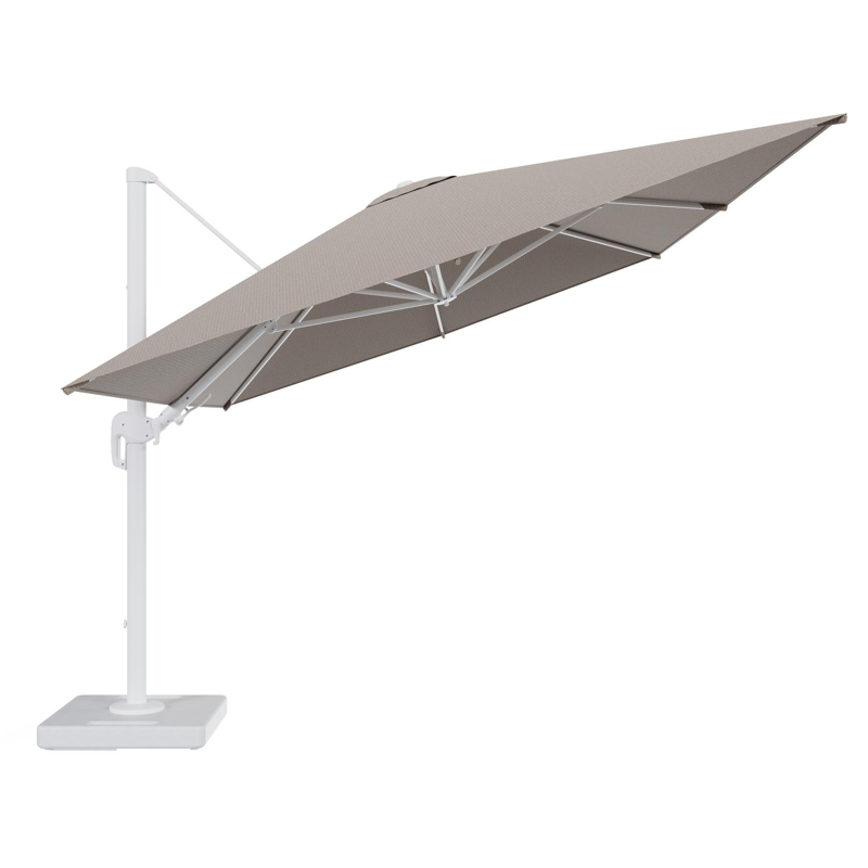 Rufina zweefparasol tiltfunctie in wit aluminium en parasoldoek in All Weather Solica Firenze Earth - L1 400 x L2 300 cm met parasolvoet Lapido 160 kg