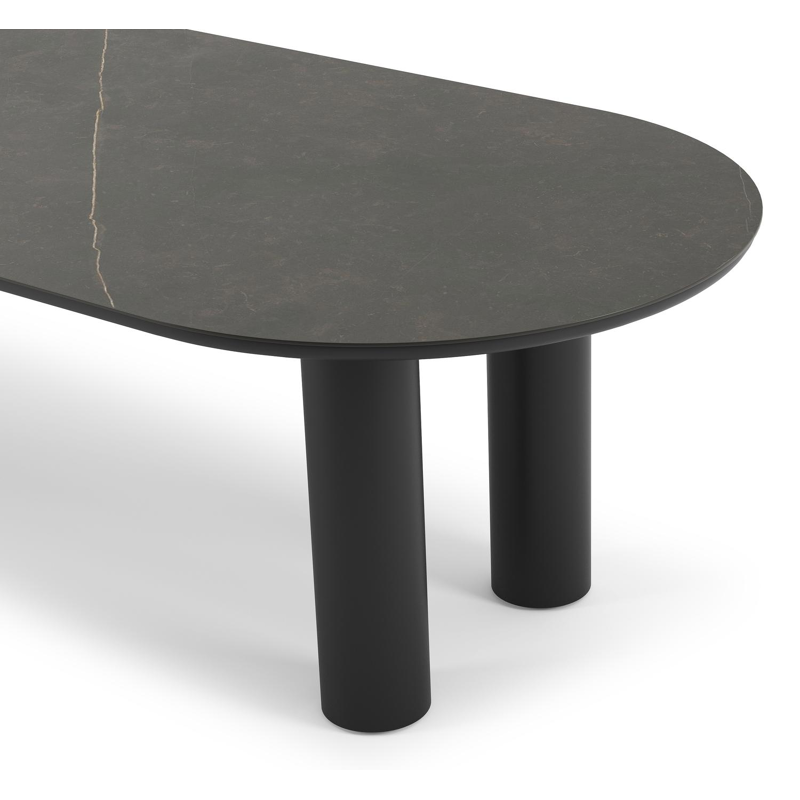Organo tuintafel ovaal in zwart aluminium en volkeramiek  calatorao - L 300 x B 110 x H 74 cm