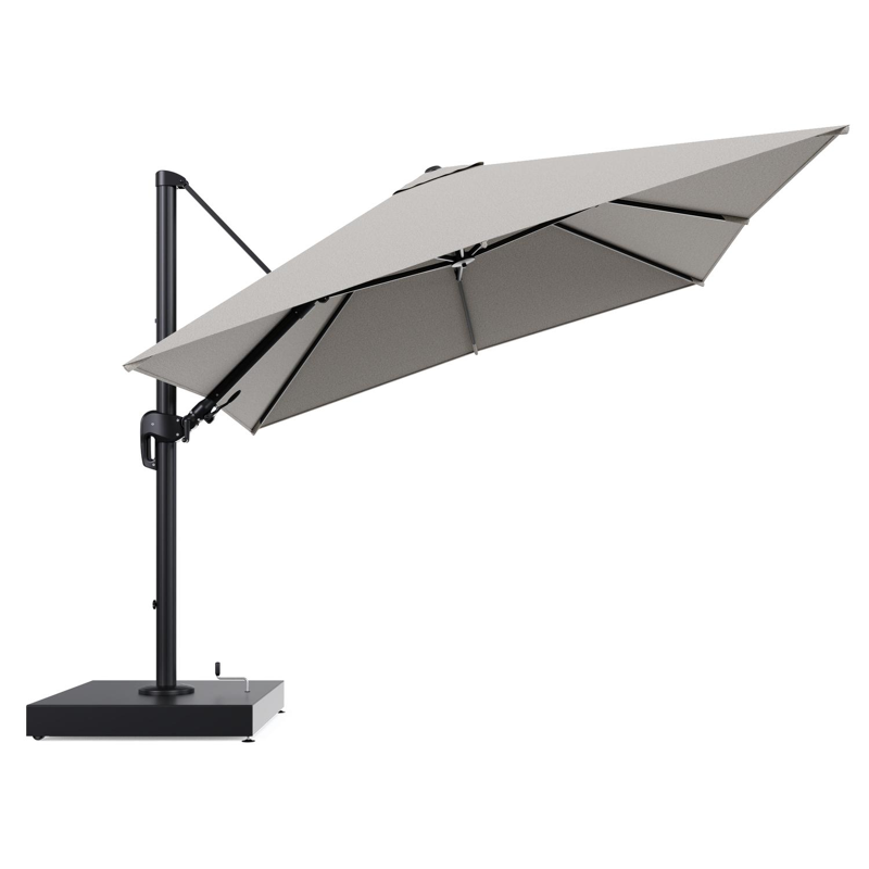 Rufina zweefparasol met tiltfunctie in zwart aluminium en Firenze Sand All Weather Solica parasoldoek - L1 300 x L2 300 cm met parasolvoet Minore 260 kg met wielen