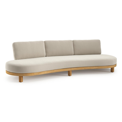 Canapé de jardin Donato en teck et corde ronde tissée verticalement beige et coussins en all weather sunbrella® luxe Lopi Marble