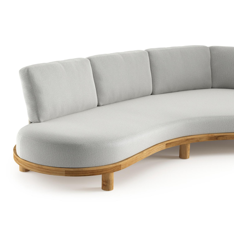 Canapé de jardin Donato en teck et coussins en all weather sunbrella® luxe savane nimbus