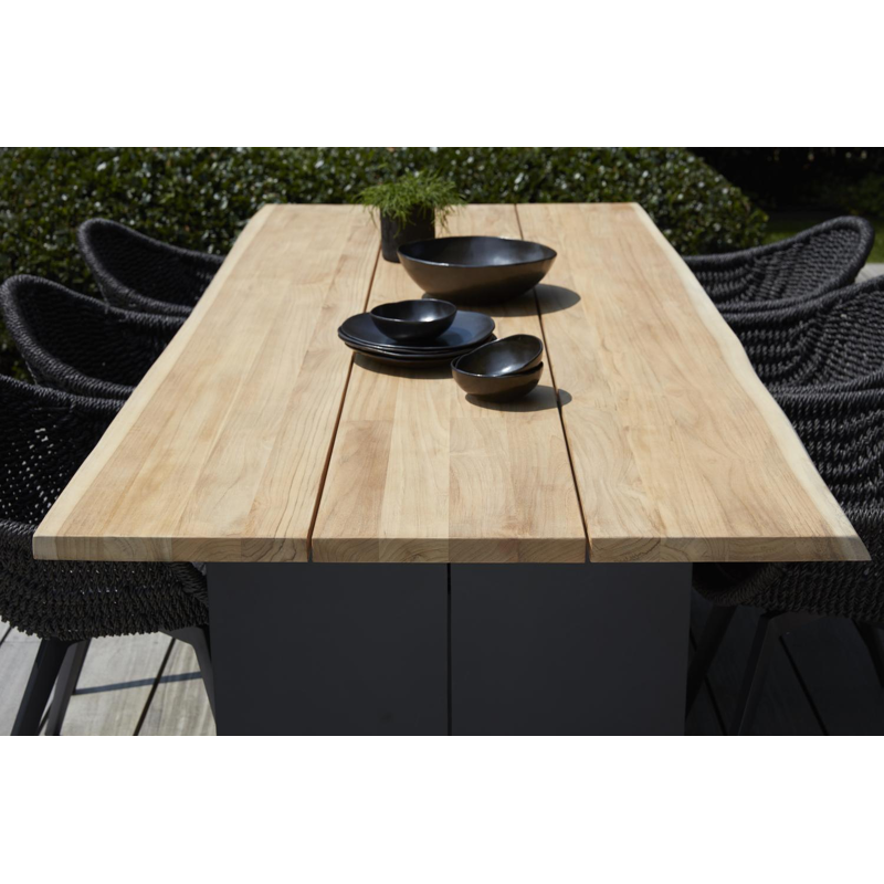 Table de jardin Portofino en aluminium noir et teck - Lg 240 x Larg. 102 x H 74,5 cm