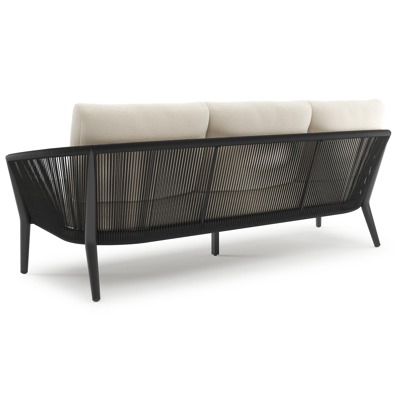 Canapé de jardin Orso en aluminium noir en corde ronde tissée verticalement noir et coussins en all weather cosytica Althea Off White