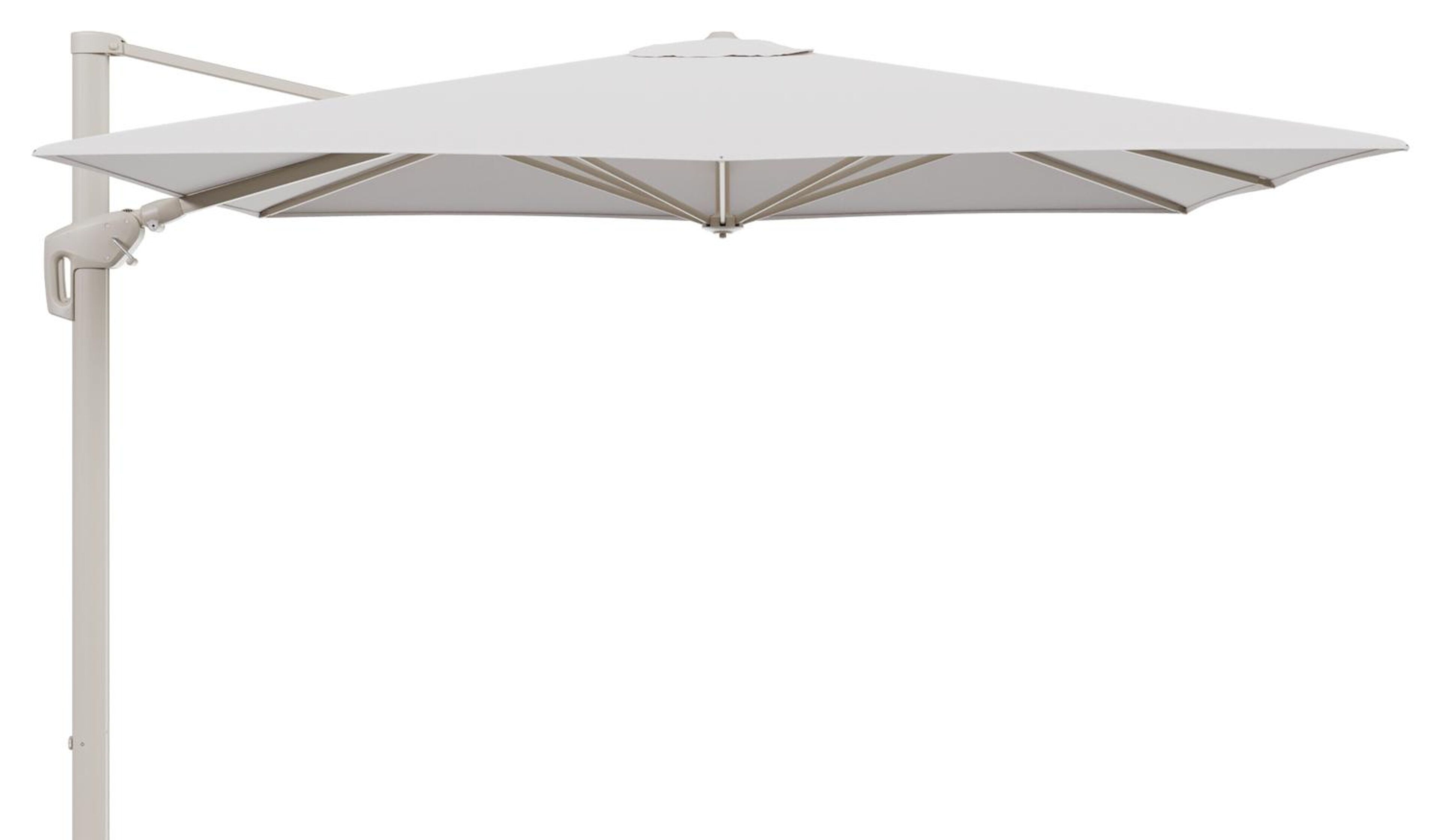 Minore zweefparasol met tiltfunctie in beige aluminium en Ego Eggshell All Weather Solica parasoldoek - L1 280 x L2 370 cm (zonder voet)