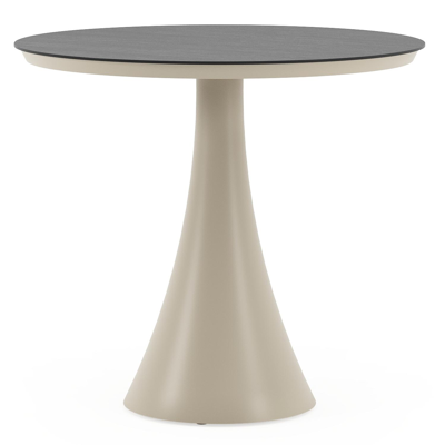 Fano tuintafel rond in beige aluminium en volkeramiek Basalt Black - Dia. 85 x H 75 cm