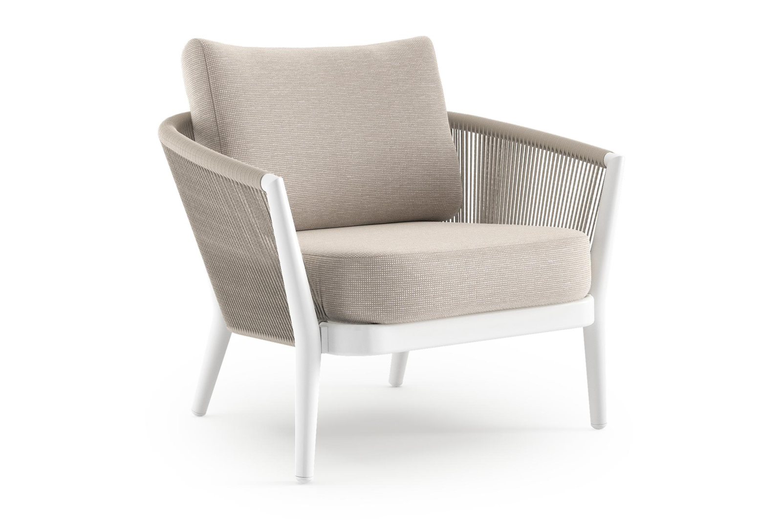 Orso loungestoel in wit aluminium en beige verticaal geweven ronde rope met Slow Farafra all weather sunbrella® luxe kussen