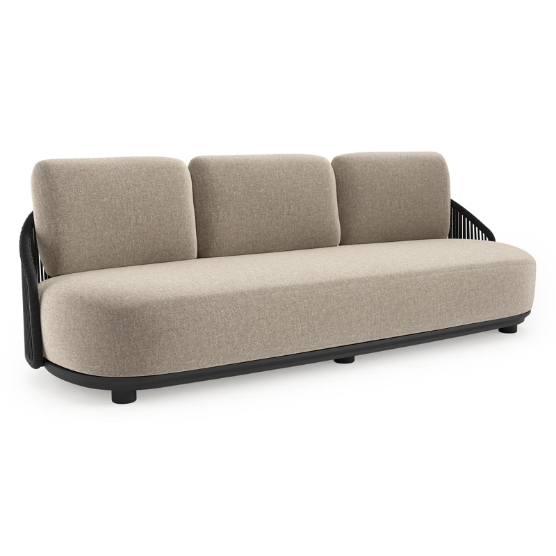 Vadelo loungebank in zwart aluminium en zwart verticaal geweven ronde rope met chartres pewter all weather sunbrella® luxe kussen