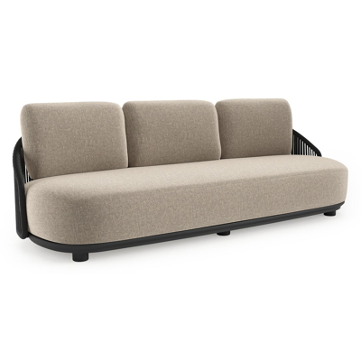 Vadelo loungebank in zwart aluminium en zwart verticaal geweven ronde rope met chartres pewter all weather sunbrella® luxe kussen