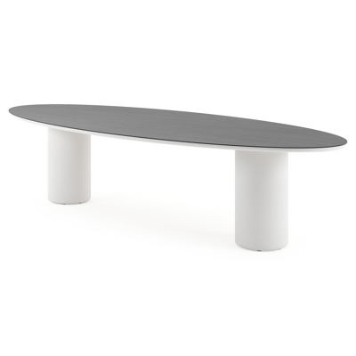 Amico tuintafel ovaal in wit aluminium en volkeramiek Basalt Black - L 320 x B 130 x H 73.5 cm