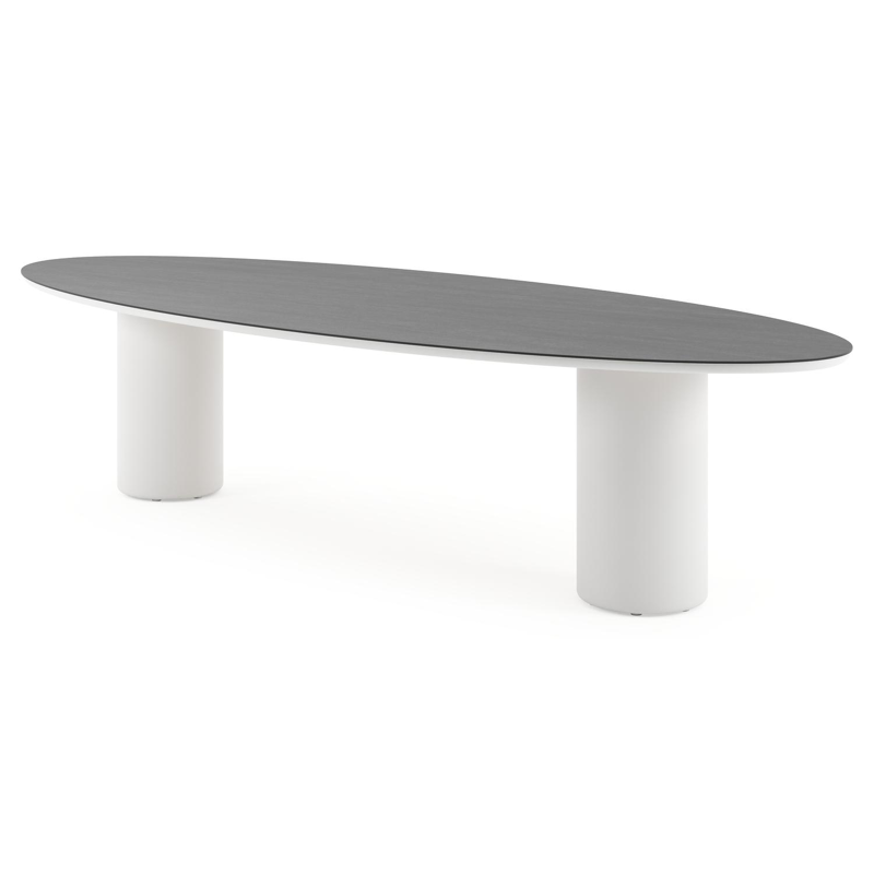 Amico tuintafel ovaal in wit aluminium en volkeramiek Basalt Black - L 320 x B 130 x H 73.5 cm