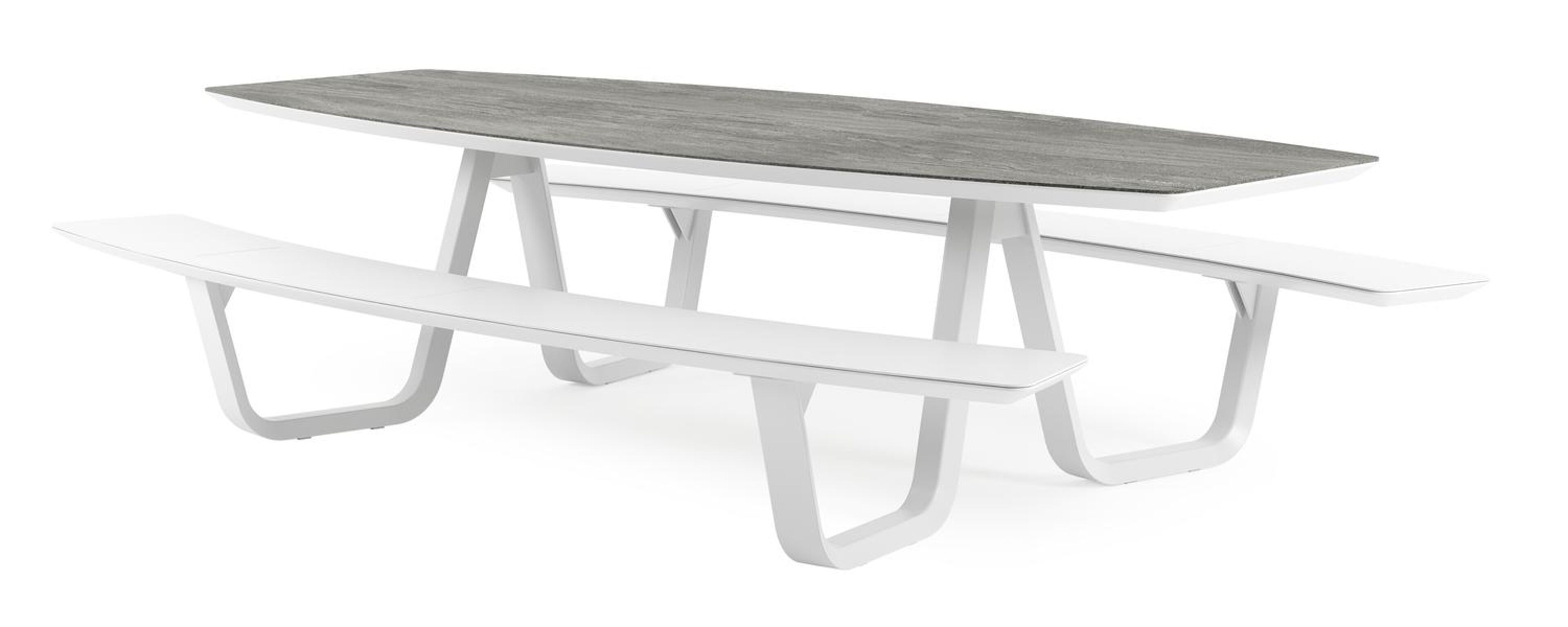 Table de pique-Forno forme de bateau en aluminium blanc et céramique pleine Aspen Grey - Lg. 280 x Lrg. 192 x Haut. 72 cm