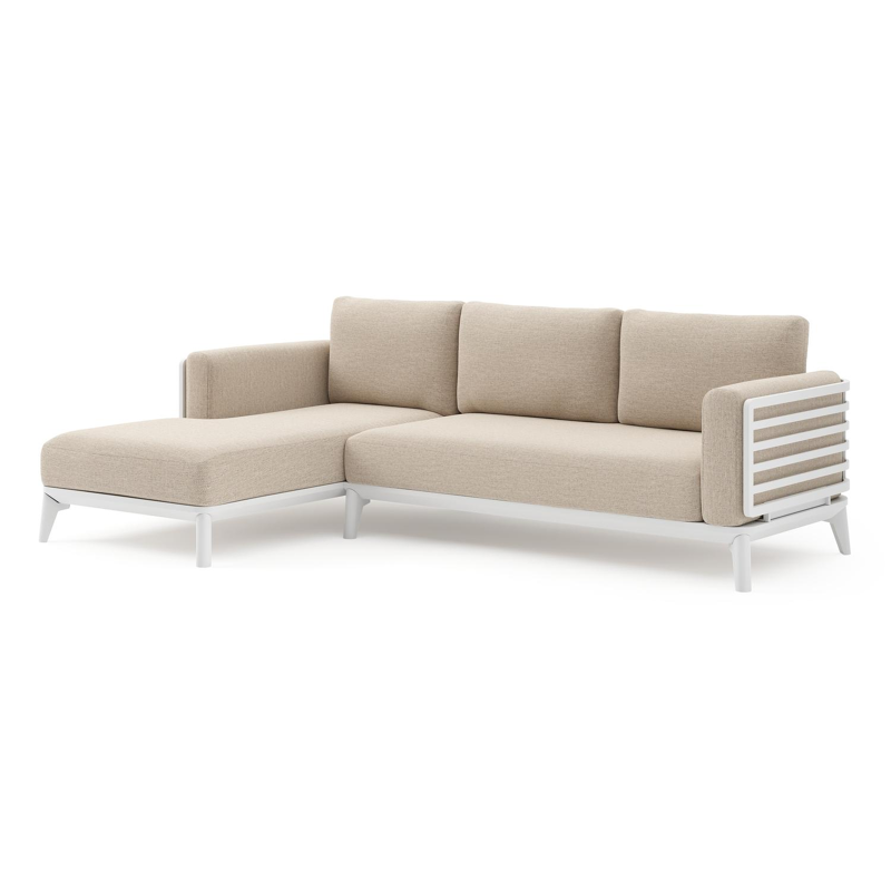 Salon de jardin d'angle Mosa en aluminium blanc et coussins en weather+ softtouch rustic