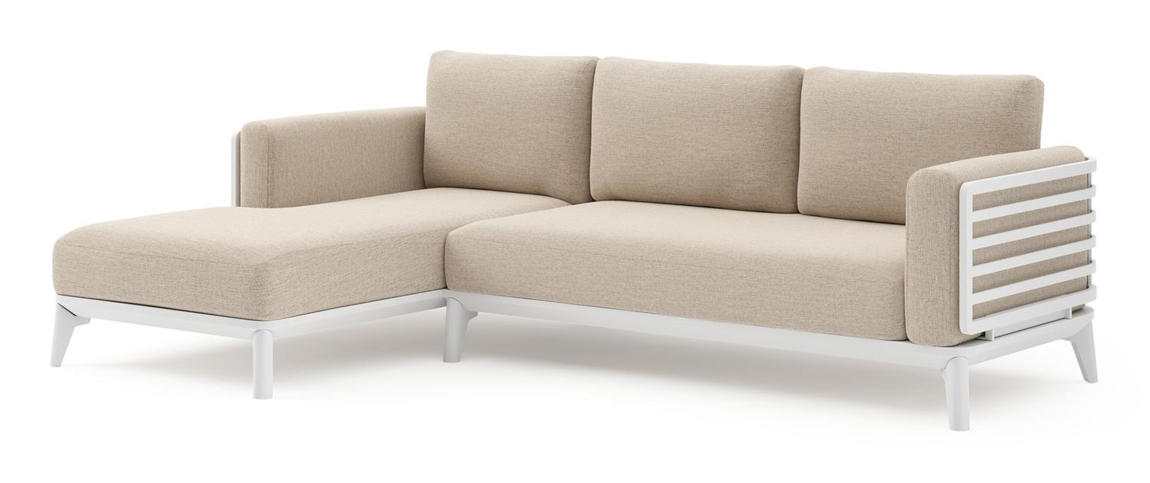 Salon de jardin d'angle Mosa en aluminium blanc et coussins en weather+ softtouch rustic