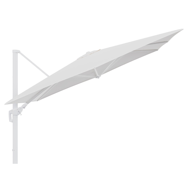 Parasol pendant Minore avec fonction tilt en aluminium blanc et toile de parasol en All Weather Sunbrella® Luxe Lopi Snow  - Lg.1: 280 x Lg.2: 370 cm (sans pied de parasol