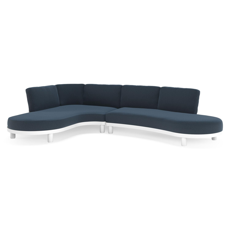 Donato loungehoek in wit aluminium met all weather sunbrella® luxe Heritage Indigo kussen