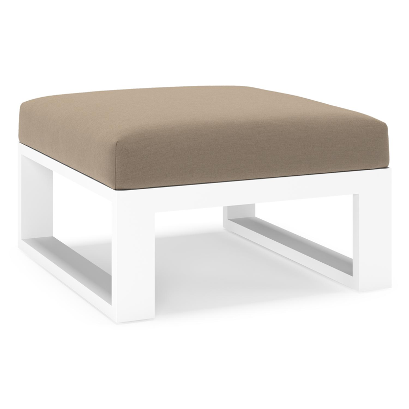 Verato poef in wit aluminium met natte heather grey all weather sunbrella® luxe kussen