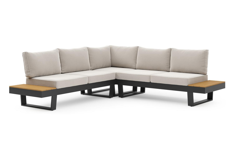 Alora loungehoek in zwart aluminium en polywood met beige kussen