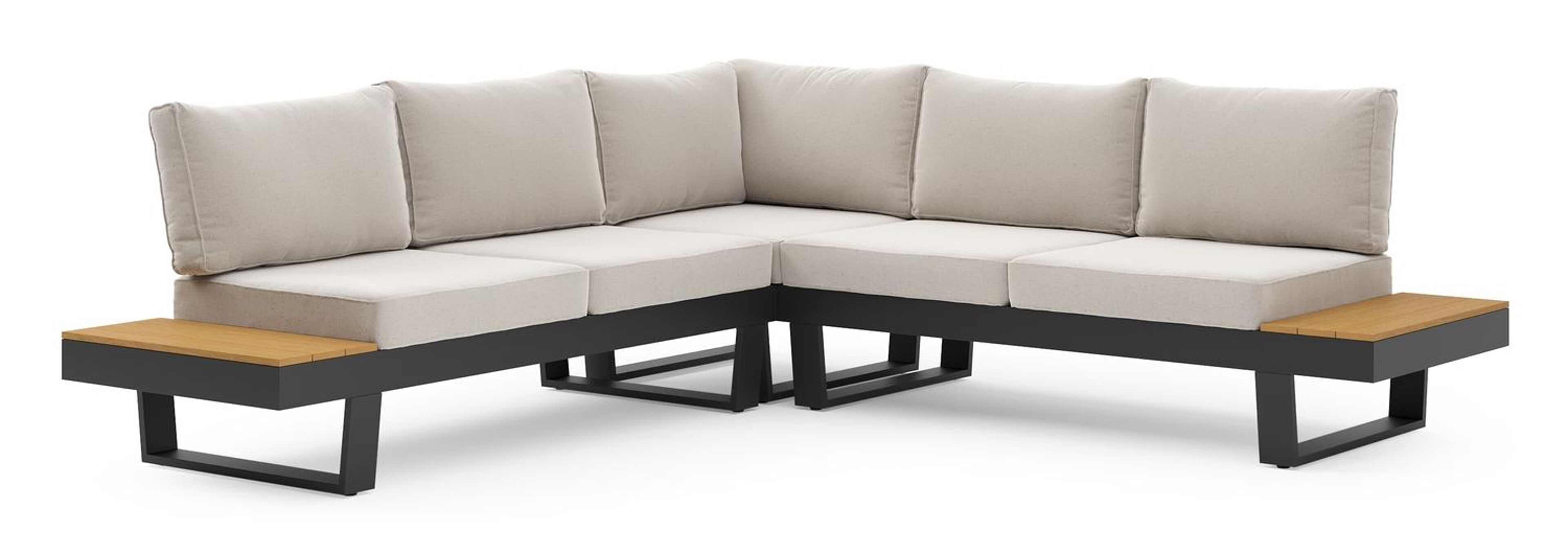 Alora loungehoek in zwart aluminium en polywood met beige kussen