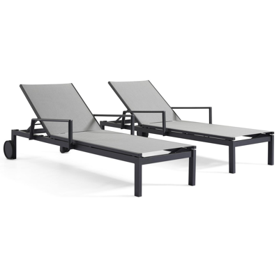 Ensemble de 2 chaises longues réglables Caravelle en aluminium noir avec textilène gris avec accoudoir