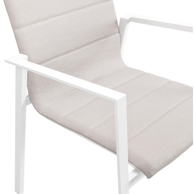 Cirello stapelbare tuinstoel in wit aluminium en beige luxe textilene