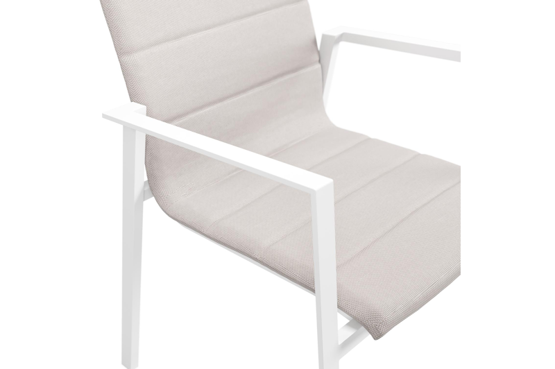 Cirello stapelbare tuinstoel in wit aluminium en beige luxe textilene