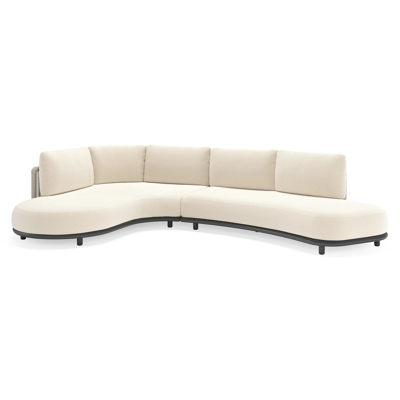 Lomano loungehoek in zwart aluminium en beige verticaal geweven luxe vlakke rope met Althea Off White all weather cosytica